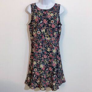 Loft Midi Dress Sz 6 Summer Floral Poly A Line Ruffle Boho Cottagecore Carefree